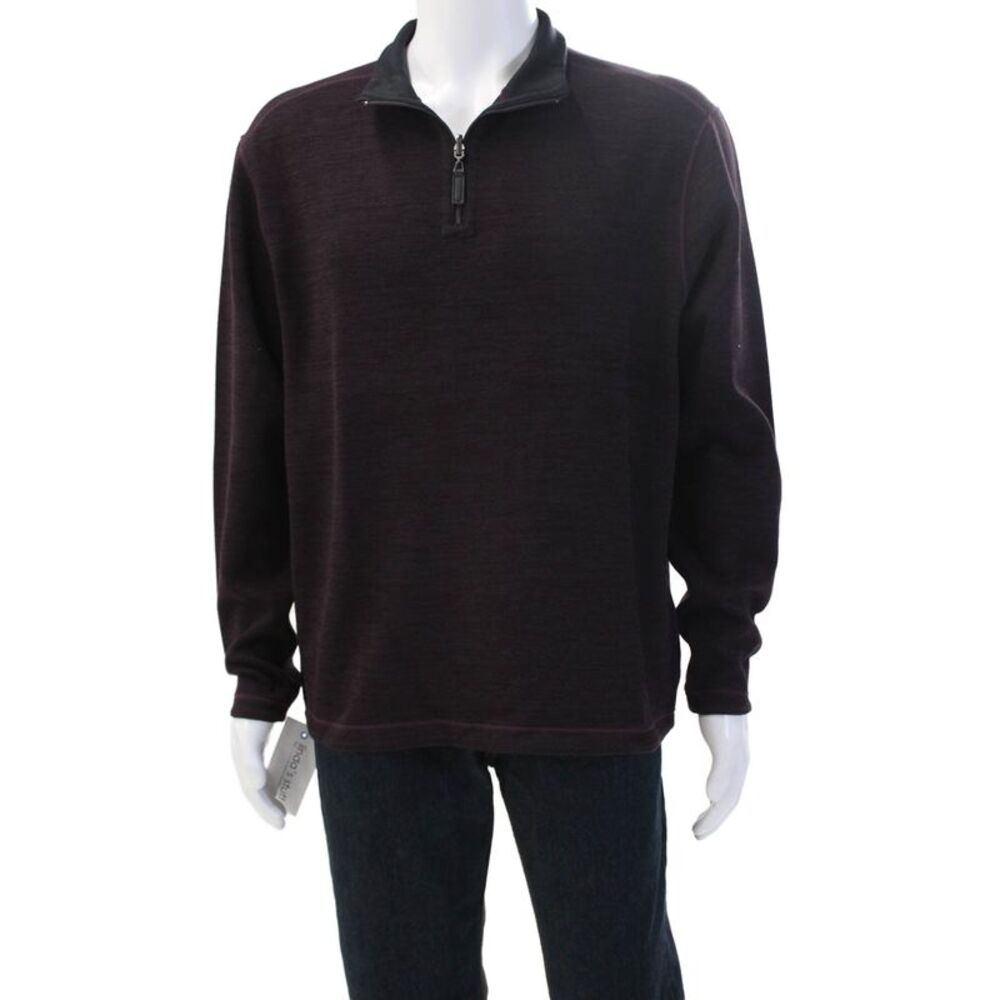 Designer Men Henley Sweatshirt Black Mock Neck Zip Long Sleeve Size L